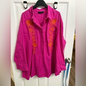 Lane Bryant Embroidered Pink Tunic Size 26/28 Colorful Plus Size Bohemian Artsy